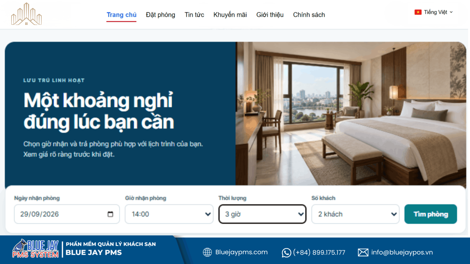 website tích hợp công cụ đặt phòng theo giờ